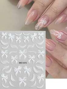 2 miếng dán móng tay hình nơ trắng, decal trang trí móng tay hình ruy băng, đồ trang trí móng tay tự làm cho đám cưới. - trắng - Xem 2