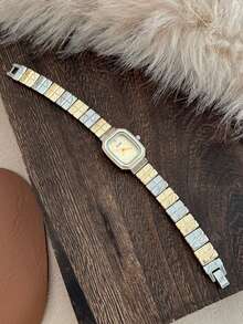 1 件椭圆形竹节表带女士手表，可调节金色表带，优雅百搭的石英腕表，适合日常佩戴，是理想的日常搭配礼物。 - 金色 - 查看 7