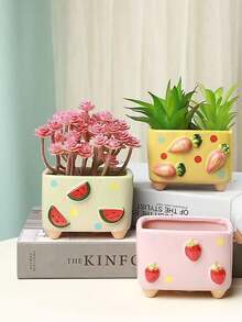 Vasos de Flores e Jardineiras com Estampa de Frutas Fofas, Vaso de Cerâmica Criativo com Desenho Animado, Decoração para Casa e Jardim, Vaso Pintado à Mão com Morango/Cereja/Melancia/Cenoura, Vaso de Cerâmica Grande com Pintura de Frutas Adoráveis, Vaso de Primavera, Decoração para Varanda, Artigos para Jardim e Área Externa, Adequado para Decoração de Jardim/Quarto/Peitoril da Janela/Hotel/Escrivaninha/Mesa de Jantar, Decoração de Festas, Presente de Páscoa, Decoração de Páscoa, Ótimo Presente - A - Ver 8