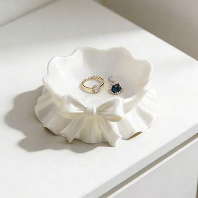 1pc Cute Ruffle Bow Decorative Tray, Home Decor, Desk Organizer, Office Desk, Theme Party, Thanksgiving, Valentine's Day, Easter, Holiday Gift, Birthday Gift