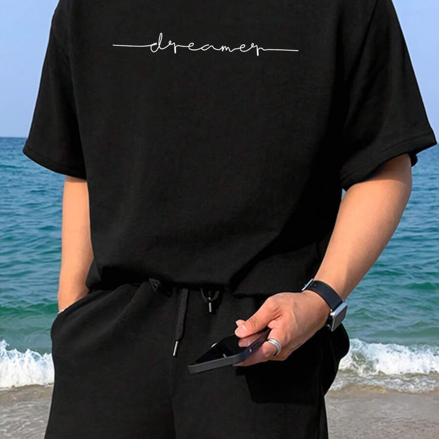 Si Jidou Short Sleeve Dream Print, Summer All-Season Factory-Made Men's Comfortable High-Quality Fit Casual Sport Luxury T-Shirt - Negro - Ver 1