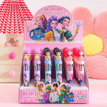 KPOP 3D Demon Girl Group Push-Button Neutral Pen - Vibrant Multicolor Diary And Note-Taking Pen, Ideal As Easter, Valentine's Day, New Year Gift, Pajama Party Supplies, And Back To School Item