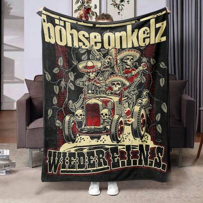 Coperta con stampa di scheletro e auto d'epoca - Coperta in flanella morbida, adatta per divano, letto, picnic, campeggio, calda per tutte le stagioni, regalo perfetto per Natale, matrimonio, compleanno, Messico, viaggio
