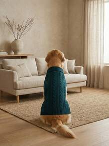 PETSIN 1 件经典宠物毛衣柔软舒适针织衫，适合中大型犬，高领设计，弹性保暖，适合法国斗牛犬、拉布拉多犬、罗威纳犬的小狗冬季服装 - 藏蓝色 - 查看 7