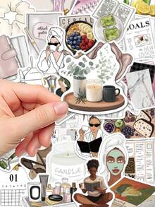 50pcs Clean Girl Minimalist Style Stickers Notebook Laptop Phone Case Luggage Skateboard Helmet Decorative Stickers - One Size - View 6