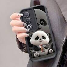 1 pieza Funda de teléfono a prueba de golpes con diseño de panda y té con leche, cubierta protectora antideslizante gruesa compatible con iPhone, Honor, Redmi, Galaxy - Negro - Ver 3