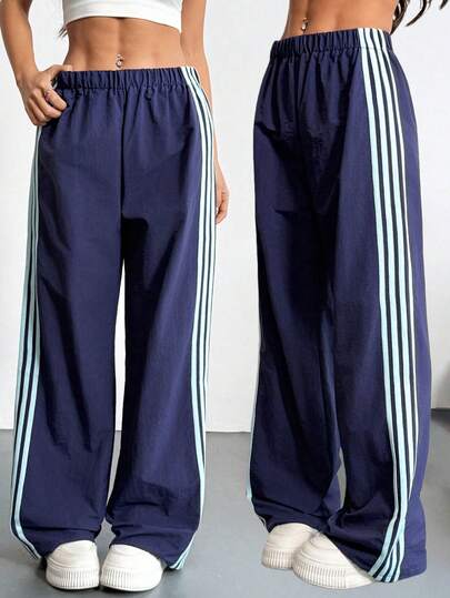 Calça Cargo Slim Fit Estilosa para Mulheres da AITYI Studio, Calça Casual Confortável para Uso Diário e Outdoor, Listrada, Adequada para Formatura, Volta às Aulas, Halloween, Noite, Dança, Uso Diário, Streetwear Versátil