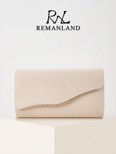 REMANLAND 这款温柔优雅的杏色丝绒手拿包，饰以弧形金色滚边，质地光滑奢华，采用简约的信封式设计，是晚宴、盛大派对、浪漫约会和日常通勤的完美之选。它是送给女性的最佳礼物。