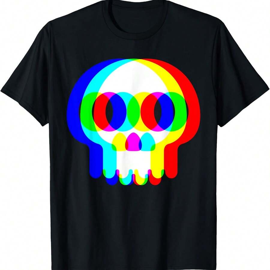 Camiseta divertida de calavera vaporwave para Halloween, fiesta techno, rave y EDM - Negro 3 - Ver 1