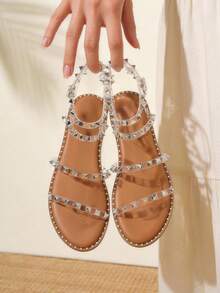 Women's Ankle Strappy Sandals Studded  Flat Sandals Gladiator Sandal For Vacation - 無色 - 查看 1