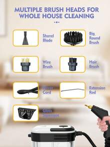 1台1500瓦高压蒸汽清洁器，便携式蒸汽清洁器，手持式蒸汽清洁器，适用于汽车、家庭空调、沙发、硬木地板、家具内部、厨房、浴室、缝隙等清洁。 - 查看 9