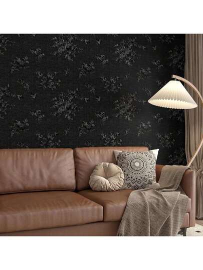 1 Roll Of Black Rose Wallpaper, Peeled And Pasted Contact Paper, Flower Embossed Removable Wallpaper, Self-Adhesive Vinyl Waterproof Flower Texture Bedroom Living Room Wallpaper, Used For Home Decoration, Decorative Walls