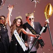 2pcs King And Queen Crown Set, Unisex, Suitable For Wedding, Graduation, Birthday, Valentine's Day Party And Other Occasions - Gold - View 3