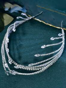 1 pieza Accesorio para el cabello de aleación con diseño de moda brillante, adecuado para novia, vestido formal, decorado con rhinestones para Halloween, accesorios para el cabello de boda - Plateado - Ver 5