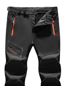 Men Outdoor Sports Cargo Pants, Straight Fit Thermal Lined Trousers For Hiking, Autumn/Winter,Fleece,Skiing - Black - View 3