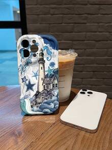 Paisaje marino con faro, medusas, estrellas, caballitos de mar y olas. Esta elegante funda es compatible con Samsung, Apple, OPPO, , etc. Fabricada en TPU flexible, resistente a golpes y arañazos, ofrece una excelente protección contra caídas y un agarre cómodo. Es un regalo ideal para familiares, amigos y seres queridos, ideal para festivales, fundas para iPhone, San Valentín y artículos de . - Blanco - Ver 6
