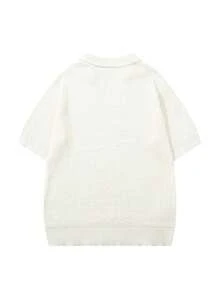 Camisa polo de unicolor para hombre LOOKUN, cuello en V, transpirable y cómoda, casual de negocios, manga corta, parte superior de punto ligera, primavera/verano - Blanco - Ver 3