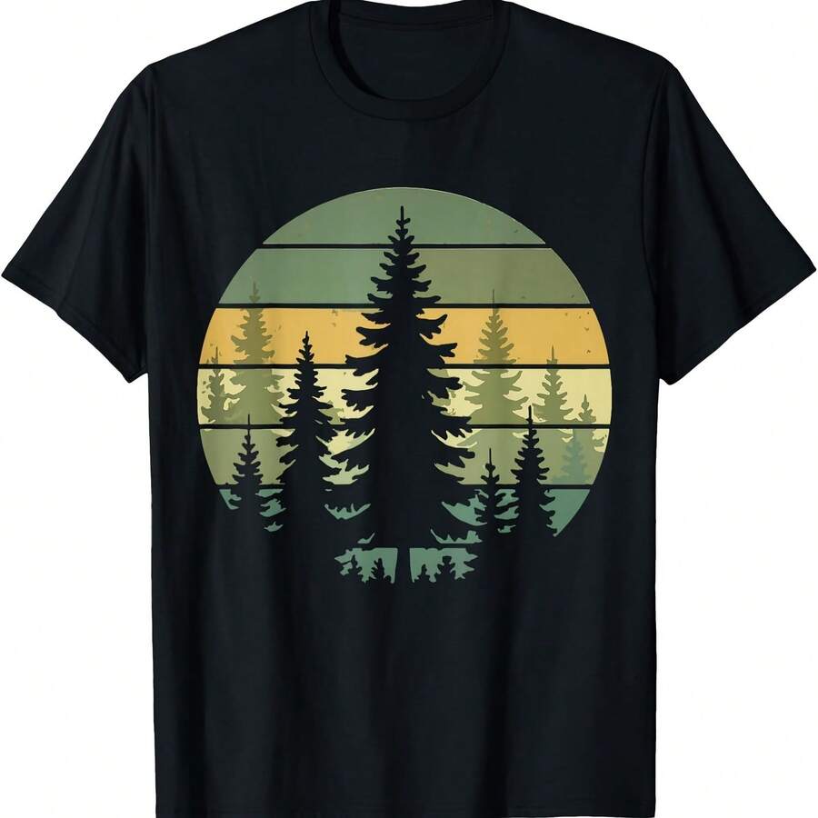 Camiseta retro de naturaleza salvaje y al aire libre con bosque - Negro 5 - Ver 1