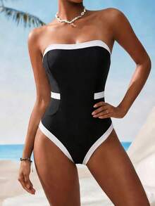One Piece  Sexy    Knitted Fabric    Backless    Swimsuit  Vacation  Beach    Summer - 黑色 - 查看 1