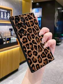 1pc Brown Leopard Print Shockproof Phone Case, UV Printed For Samsung/Galaxy/Infinix/Redmi/OPPO/VIVO/Realme Android Models - Black - View 6