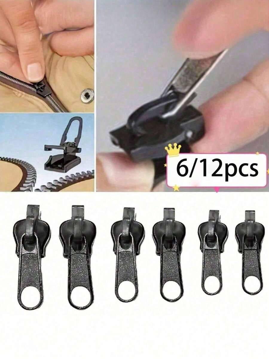6/12pcs Universal Zipper Repair Tool Kit, With Metal Zipper Pulls And Hooks, Metal Zipper Replacement Parts For Jackets, Bags, Clothing, Bedding And More In Various Sizes - Multicolor - View 1