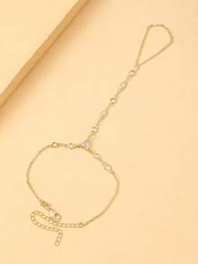 1 Peça Pulseira de Nó Elegante e Minimalista com Strass, Adequada para Eventos Formais, Acessório de Joalheria, Presente para Mulheres - Dourado - Visão 3