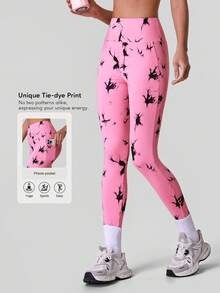 Sodalemon Leggings tie dye pour femmes à taille haute, pantalon de yoga, leggings de sport pour la gym avec poches latérales, collants de sport - Rose bonbon - Voir 3