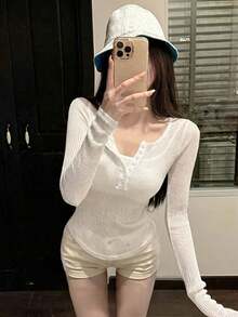 New Sexy Slim Fit Ribbed Knit Pullover Top For Women, Versatile Bodycon Sweater, Spring/Summer - White - View 7