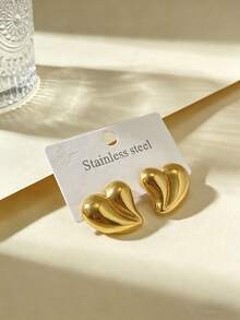 Stainless Steel Gold-Plated Heart-Shaped Ear Studs, Low Allergenic, Nickel-Free, Women's Exaggerated Ear Studs, Thick Gold Women's Ear Studs, Fashion Declaration Geometric Texture Lightweight Anti-Allergy Ear Studs, Retro Jewelry Dance Party Gifts, Women's Ear Studs, Fashionable Heavy And Unique Pendant Ear Studs, Women's Gold Ear Stud Set, Exquisite Gold-Plated Ear Studs, Anti-Allergy Ear Studs, Fashionable Jewelry, Women's Gifts, Party Gifts - Multicolor - View 3