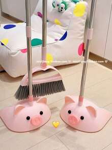 New Cute Pig Broom And Dustpan Set, 2024 New Extended Cleaning Tool 180° Rotation Cleaning Without Dead Angle, Stainless Steel Material + Silicone Strip Design Lightweight And Flexible, 4-Layer Extended Soft PET Bristles Durable - Pig Set - View 5