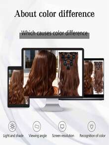 18-30英寸长波浪卷发夹式接发片，7片/套，加厚发片，隐形夹设计，柔软合成纤维，黑色，女士适用 - 鏽棕色 - 查看 8