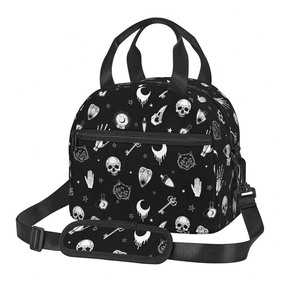 Gothic Skull Insulated Lunch Bag Reusable Lunch Box With Adjustable Shoulder Strap Cooler Tote Bag For Men Women - 歌德 - 查看 1