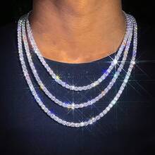 Full Diamond 4MM Tennis Moissanite Necklace - Fashionable Luxury Item - Hip Hop Rock Party Recommendation - Music Festival - Christmas - Gift Choice - Suitable For Men And Women, Available In 18-20- 22-24inch - 20英寸 - 查看 7