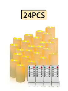 [Weddings & Festivals] 12-24 Ivory Electronic Candles, Available In 4 Sizes (5.5cm Width, 10/12/15/17.5cm Height), With Remote Control, Timer, Brightness Adjustment, And Blinking Effects. Suitable For Lighting Decorations, Home Décor, Festivals, Weddings, Novelty Lighting, And Candlelight Dinners. - 杏色 - 查看 10