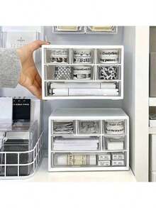 1pc Large Capacity Multi-Function Transparent Plastic Desktop Storage Box With Drawers, Suitable For Office, Cosmetics And Bathroom Supplies,Room Decor - Multicolor - View 3