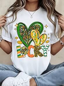 Lucky Shamrock Leopard Print T Shirt Black St Patrick's Day Celebration Graphic Tee For Women Party Outfit Lucky Charm Design - 白色 - 查看 1