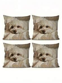 1/2/4pcs Maltese Dog Printed Pillow Case, Soft Square Pillow Cover With Zipper, Machine Washable, Polyester - Apricot - View 9