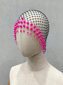 1pc White Pearl Decorated Hairband With Rhinestone Accent For Women, Luxury Headpiece Halloween - White - View 23