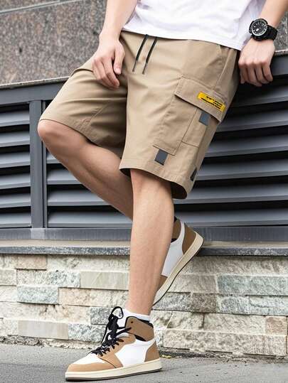 Men's Cargo Shorts, Multi-Pocket Personalized Label Casual Pants, Outerwear