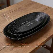 大容量哑光黑色碳纤维椭圆盘/清晰碳纤维纹理/适用于高端餐饮/家用/寿司盘/烧烤盘/甜点盘/抗冲击/耐刮擦/耐热/易清洁/可用洗碗机清洗 - 黑色 - 查看 2