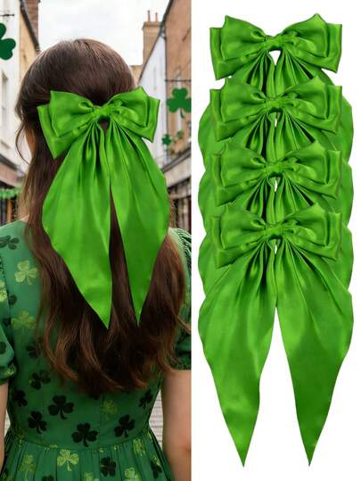 4个圣帕特里克节发夹，大蝴蝶结发卡，长尾绿色发夹配饰，适合女性女孩，爱尔兰节日派对装饰用品，女士日常佩戴发饰，派对装饰，生日礼物