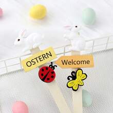 Decoraciones de Pascua - Lindo plato de madera con conejo de resina, decoración para el hogar, jardín, maceta y patio - Salto de conejo - Ver 7