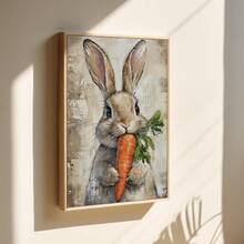 Pôster de Arte de Parede Estilo Pintura a Óleo Coelho da Páscoa Cartoon, para Decoração da Sala de Estar e Quarto - Um tamanho de 30*40cm - Visão 1