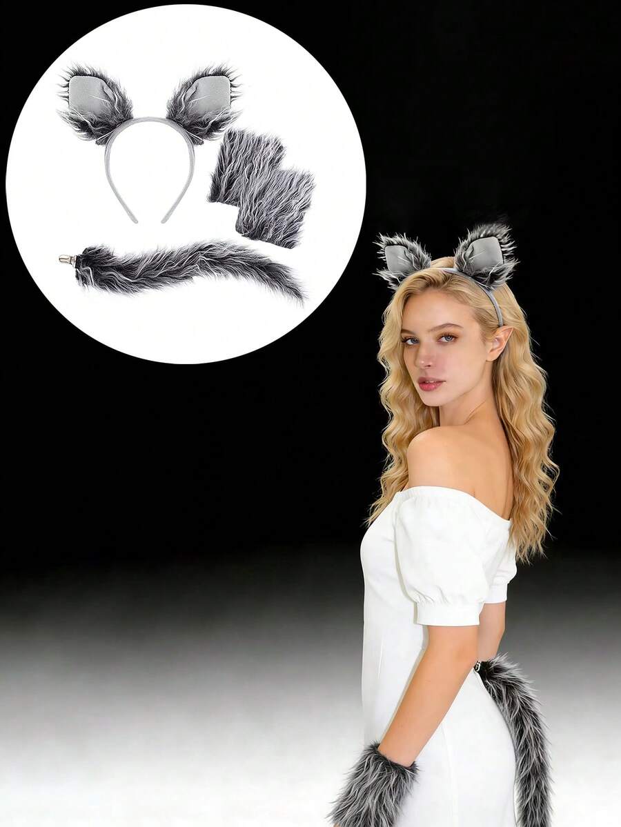 Bộ trang phục sói xám quyến rũ 4 món - Bao gồm mũ đội đầu, găng tay và đuôi, thích hợp cho Halloween, Lễ Phục Sinh, Lễ hội hóa trang, biểu diễn sân khấu, các sự kiện lễ hội, phụ kiện cosplay thời trang và tinh tế, món quà ngày lễ lý tưởng. - Nhiều màu - Xem 1