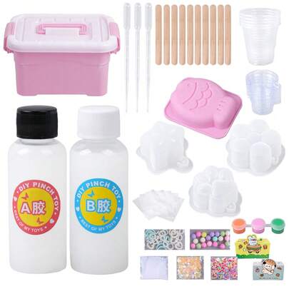 Bộ dụng cụ làm đồ chơi bóp mềm Taba 48 món, bộ tự làm đồ chơi đàn hồi chậm, bộ tự làm trang sức, silicon lỏng AB tỷ lệ 1:1 với 4 khuôn để làm đồ chơi bóp mềm, tự tạo đồ chơi bóp siêu mềm của riêng bạn, quà tặng sinh nhật, quà tặng ngày lễ, lý tưởng cho người đam mê tự làm, phù hợp cho người mới bắt đầu.