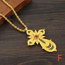 1 pieza Collar con colgante de cruz minimalista clásica hueca, longitud de cadena de 80 cm, colgante con elemento de cruz, collar de uso diario para mujeres, adecuado para árabe, reunión diaria, fiesta de cumpleaños, regalo de joyería de festival - Amarillo Oro - Ver 25