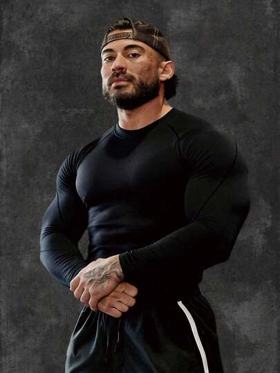 Moletom de Manga Longa Activewear Masculino, Adequado para Fitness, Corrida e Uso Diário