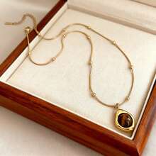 Vintage Elegant Tiger Eye Stone Layered Necklace For Women, Luxury Long Sweater Chain Accessory - Multicolor - View 4