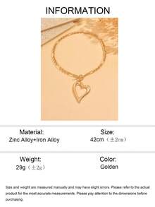 1 件简约金属几何空心心形吊坠项链，精致链式颈链，百搭金色女士珠宝，适合日常佩戴、约会、派对、音乐节 - 彩色 - 查看 5
