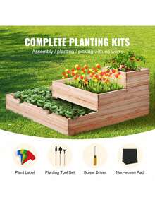 Raised Garden Bed, 3.7x3.7x1.7 Ft Wooden Planter Box, Outdoor Planting Boxes With Open Base, For Growing Flowers Vegetables Herbs In Backyard Garden Patio Balcony, Burlywood - 杏色 - 查看 3